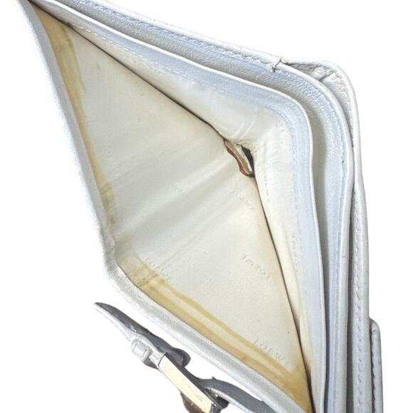 Loewe White Wallet Pebbled Leather Snap Closure 4x4 Double Bill Fold Coin Purse - Picture 6 of 12